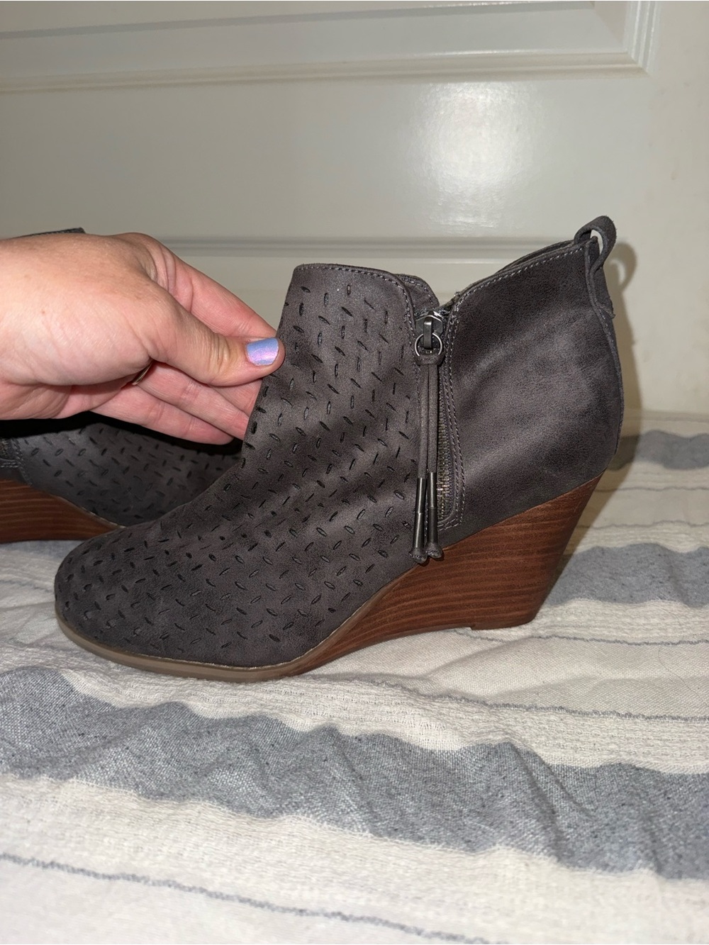 Maurice’s Women’s Grey Perforated Wedge Ankle Boot